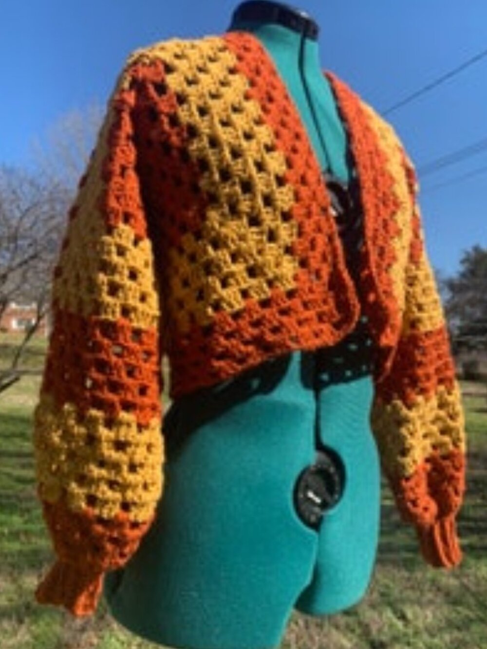 Handmade Crochet Orange & Yellow Cropped Hexagon Cardigan XS-M